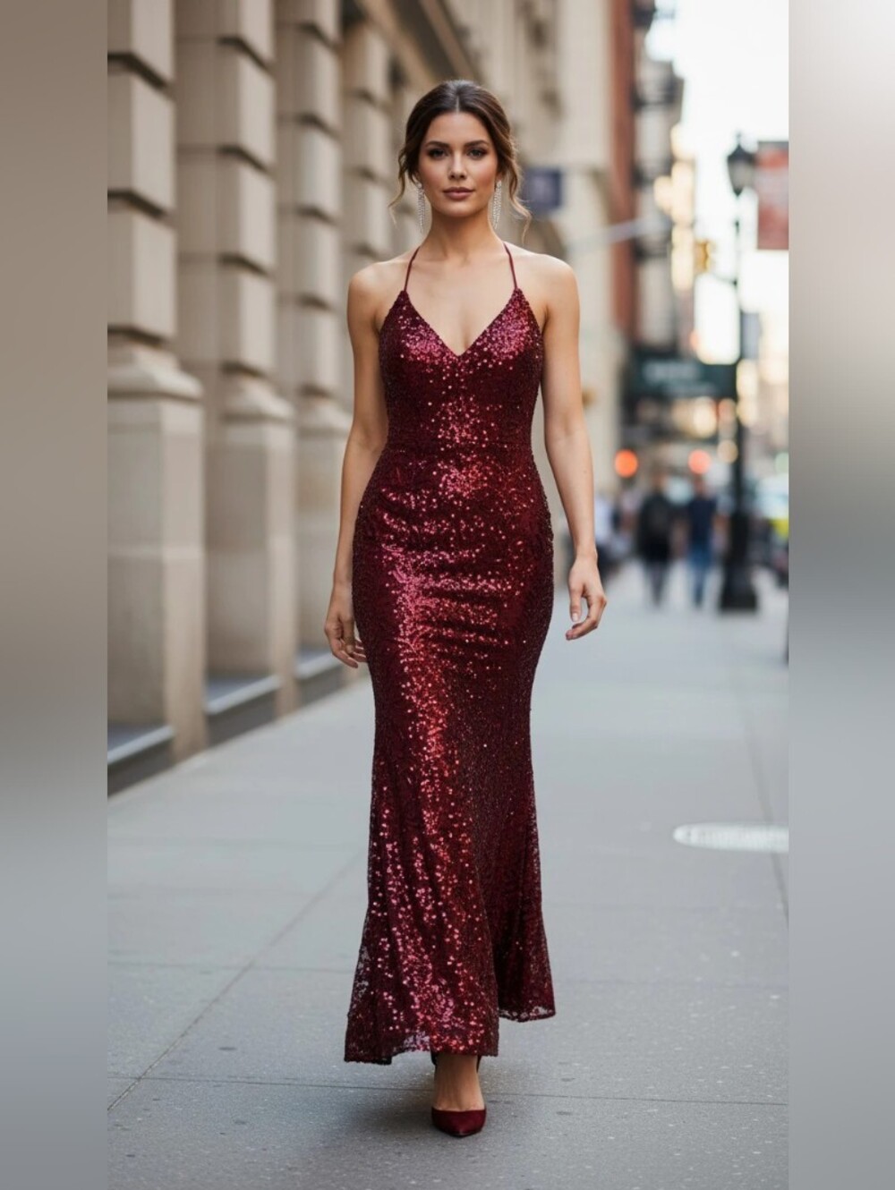 SCALA  Sequin Slip Evening Gown in Burgundy SIZE 2 Silk 100%